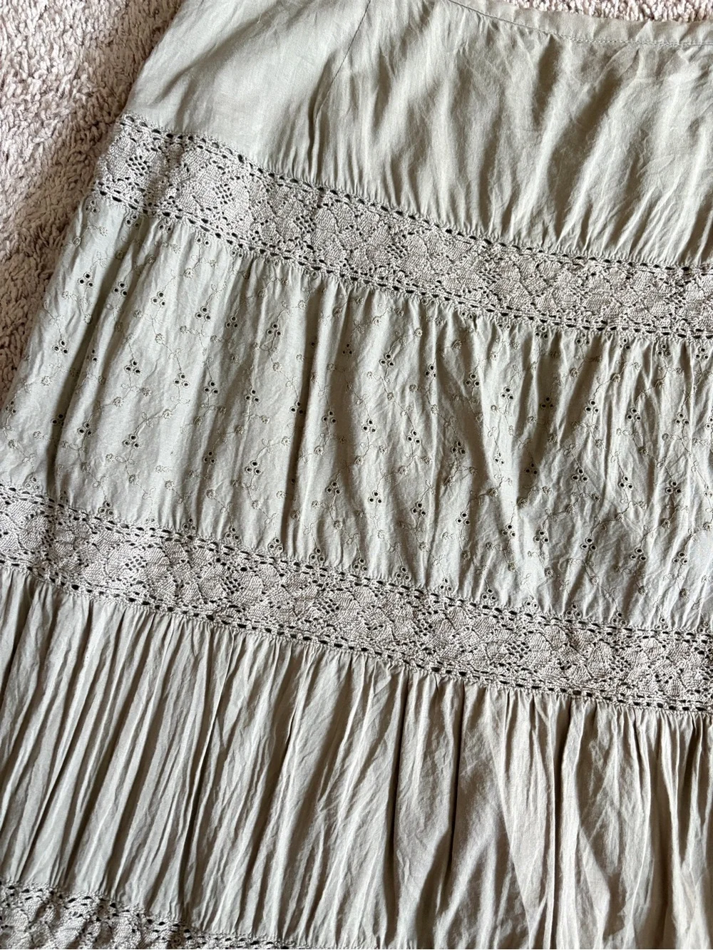 Women's Beige Tiered Eyelet Midi Skirt
